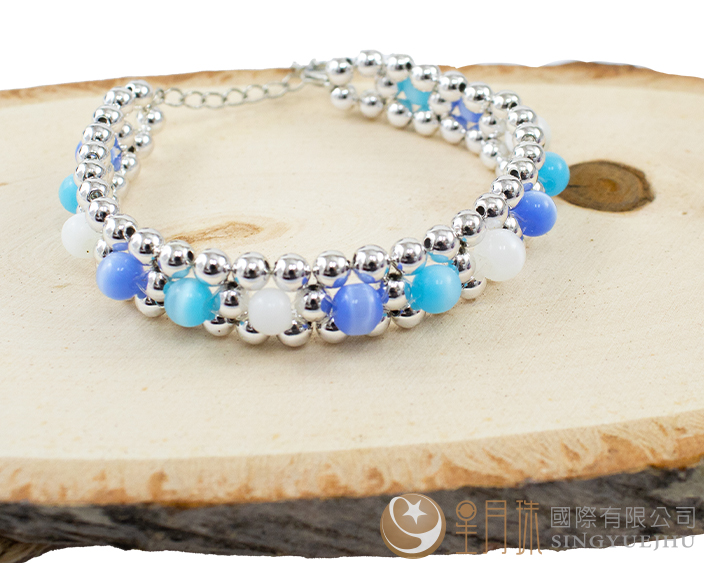 DIY銀珠貓眼石手鍊-1入(A0021)