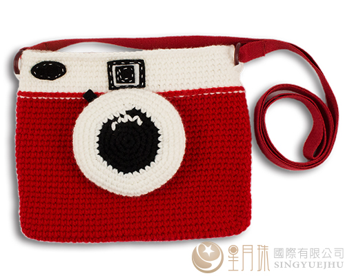 手鉤毛線-可愛相機側背包-紅(C0041)