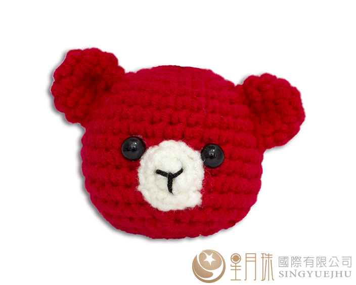 手鉤-可愛小熊頭鎖圈-紅(C0013)