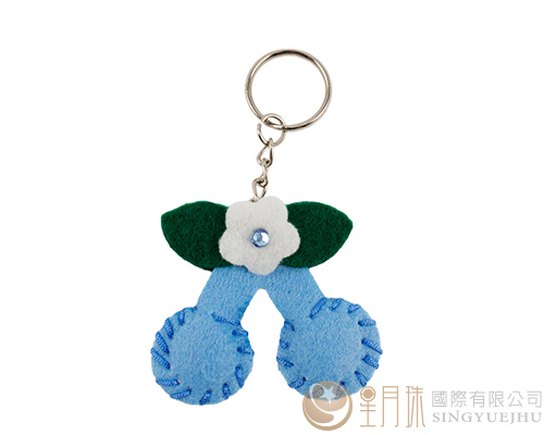 DIY不織布~可愛櫻桃鎖圈-淺藍(D0023)