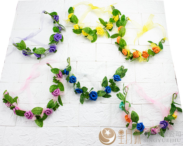 DIY-玫瑰花環頭飾-粉(M007)